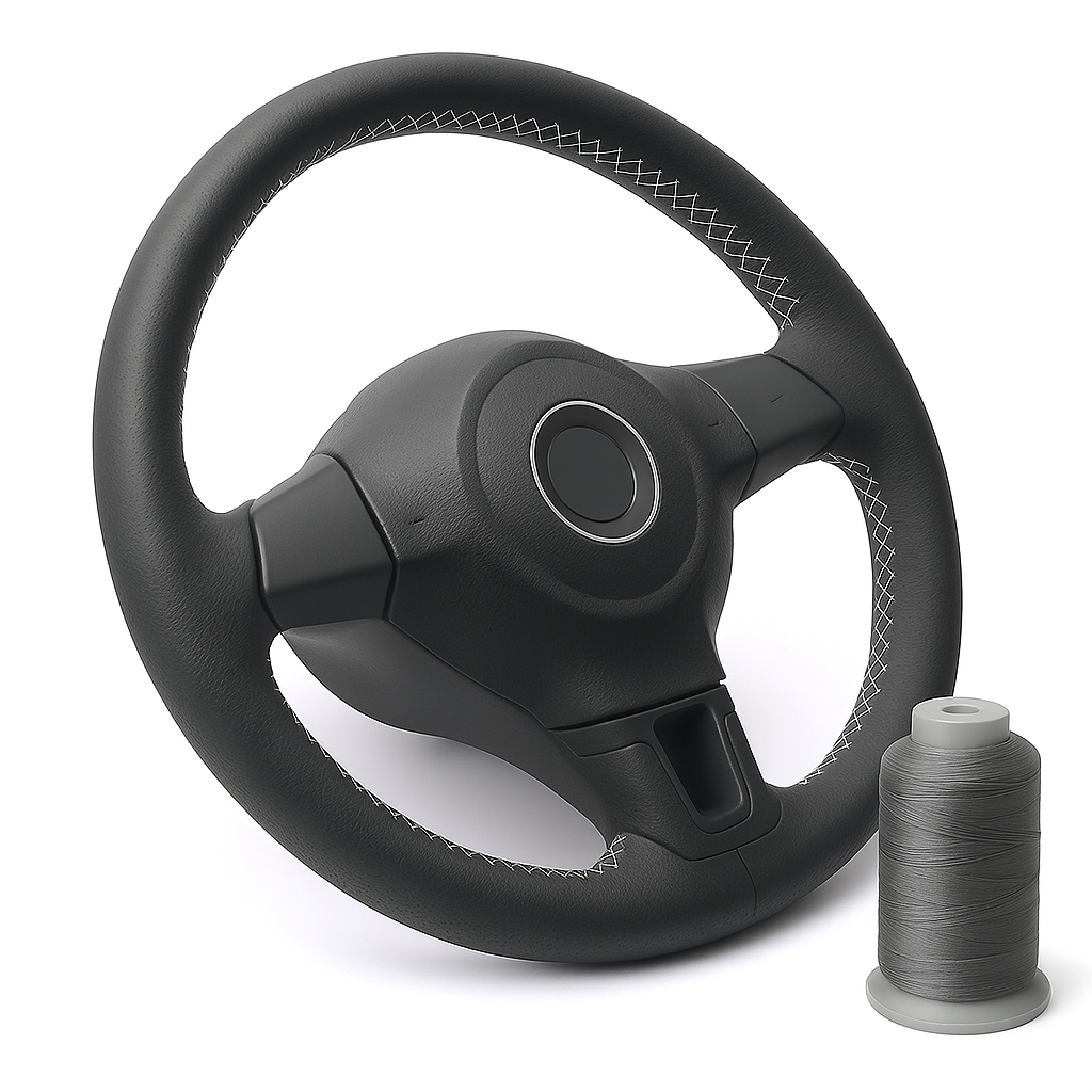 Steering wheel stitching with thread cone