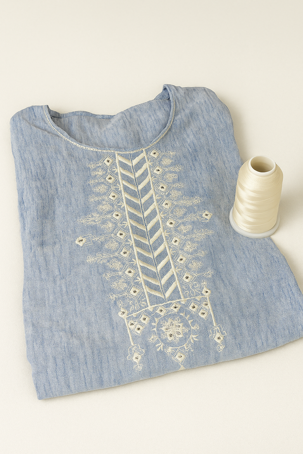 Embroidered apparel with thread cone