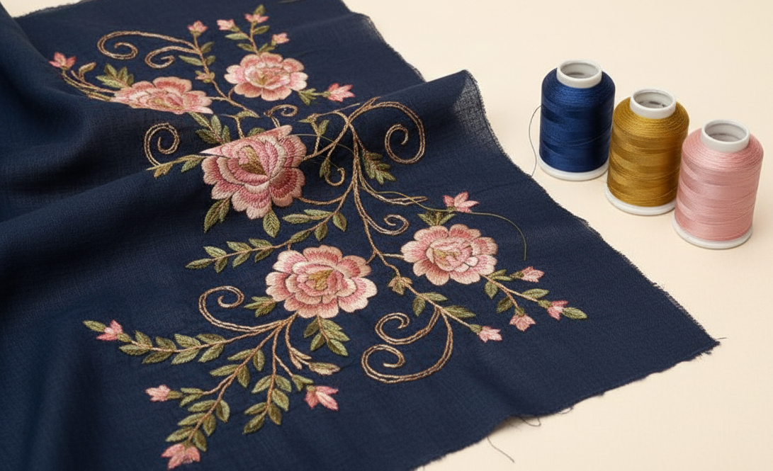 Home textile embroidery with thread cone